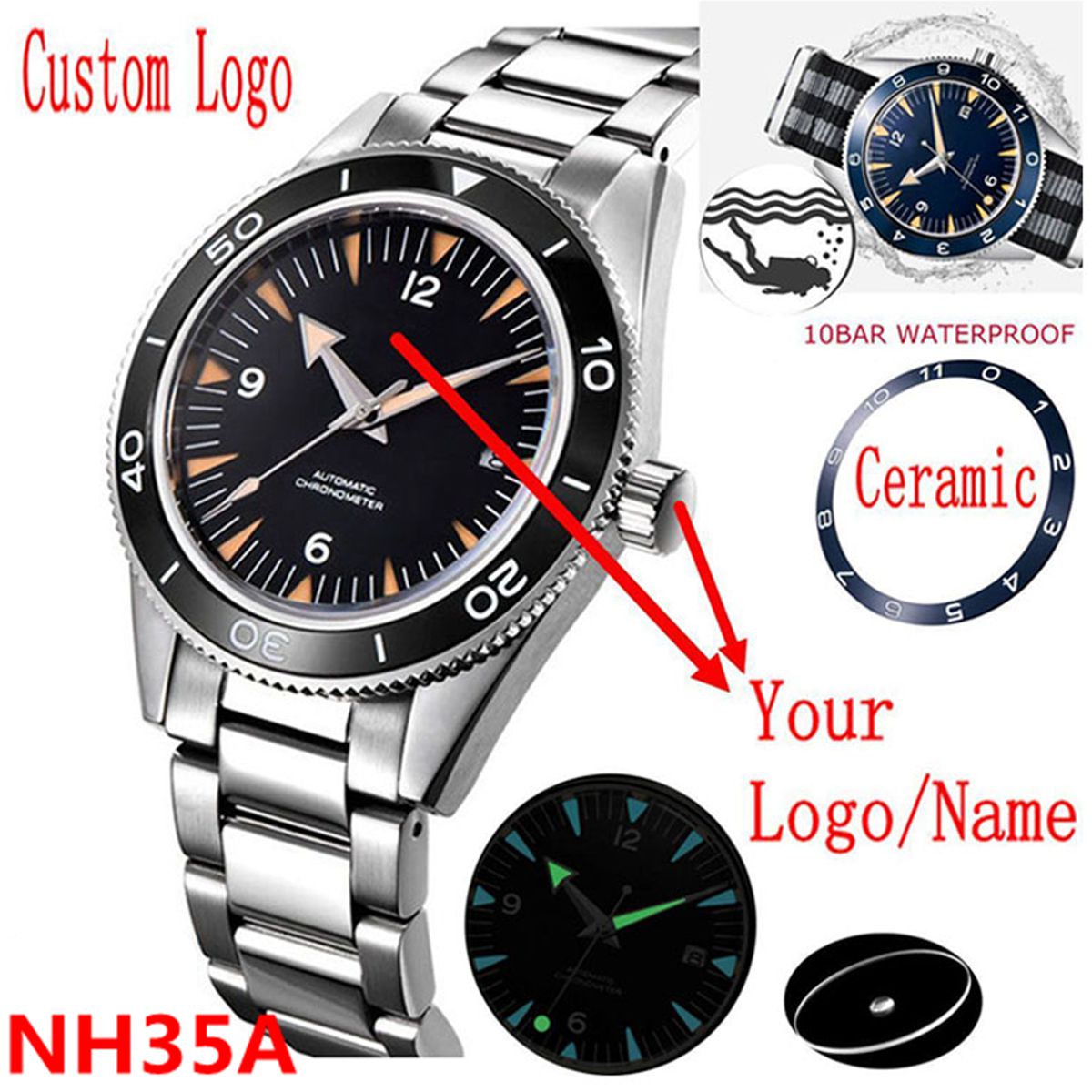 Watch Bezel Insert - Özel Logo NH35 Hareket Izle 10bar